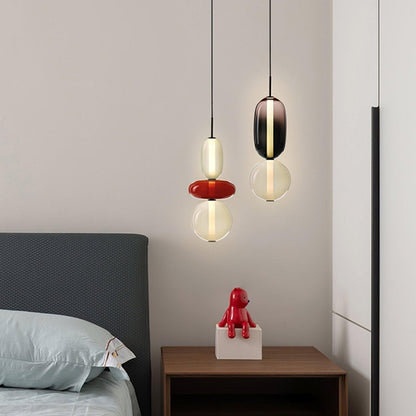 Handblown Glass Drop Pendant LED 7-inch Multi-Color Chandelier Dimmable Ceiling Light Adjustable for Kitchen Island Dining Table Living Room