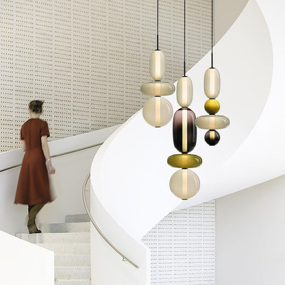 Multi-Jar LED Overhead Fixture 20 Inch Colorful Tinted Glass Drop Lights for Dining Kitchen Bedroom Modern Bohemian Accent Chandelier Adjust