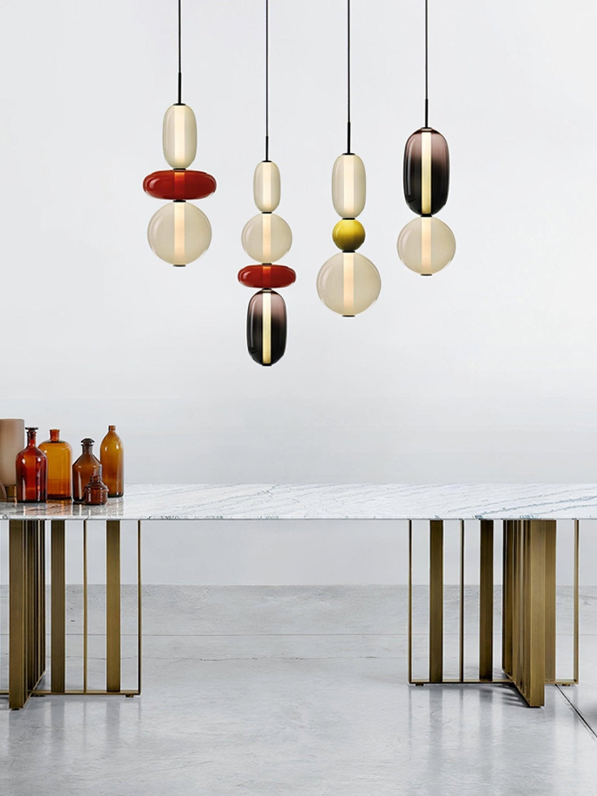 Handblown Glass Drop Pendant LED 7-inch Multi-Color Chandelier Dimmable Ceiling Light Adjustable for Kitchen Island Dining Table Living Room