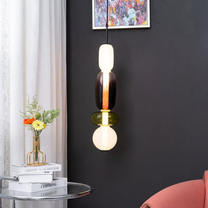 Handblown Glass Drop Pendant LED 7-inch Multi-Color Chandelier Dimmable Ceiling Light Adjustable for Kitchen Island Dining Table Living Room