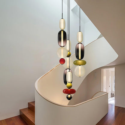 Multi-Jar LED Overhead Fixture 20 Inch Colorful Tinted Glass Drop Lights for Dining Kitchen Bedroom Modern Bohemian Accent Chandelier Adjust
