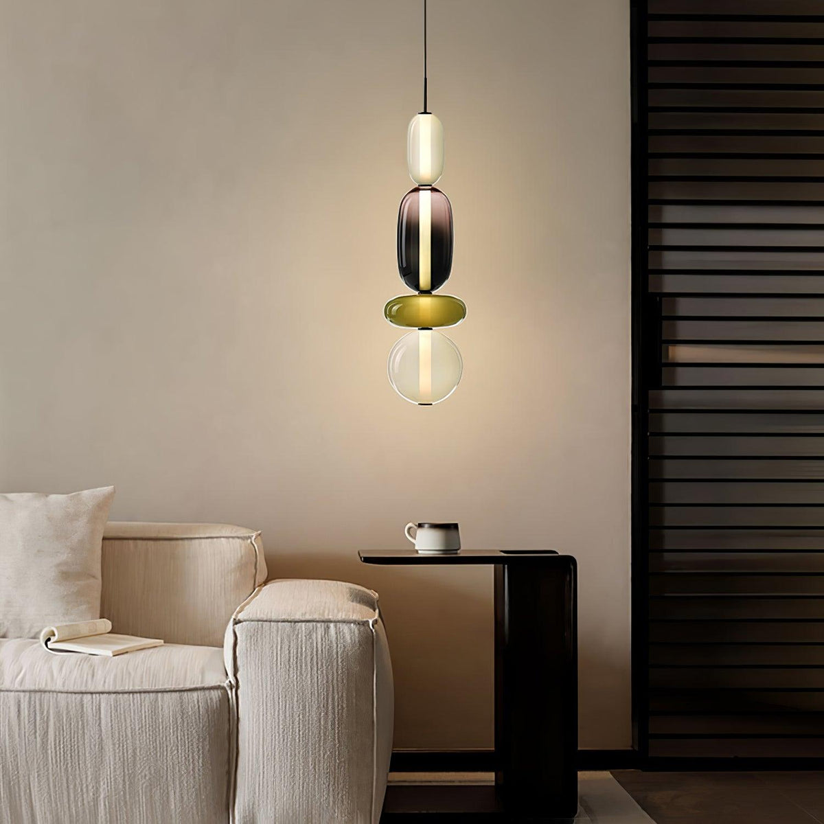 Handblown Glass Drop Pendant LED 7-inch Multi-Color Chandelier Dimmable Ceiling Light Adjustable for Kitchen Island Dining Table Living Room