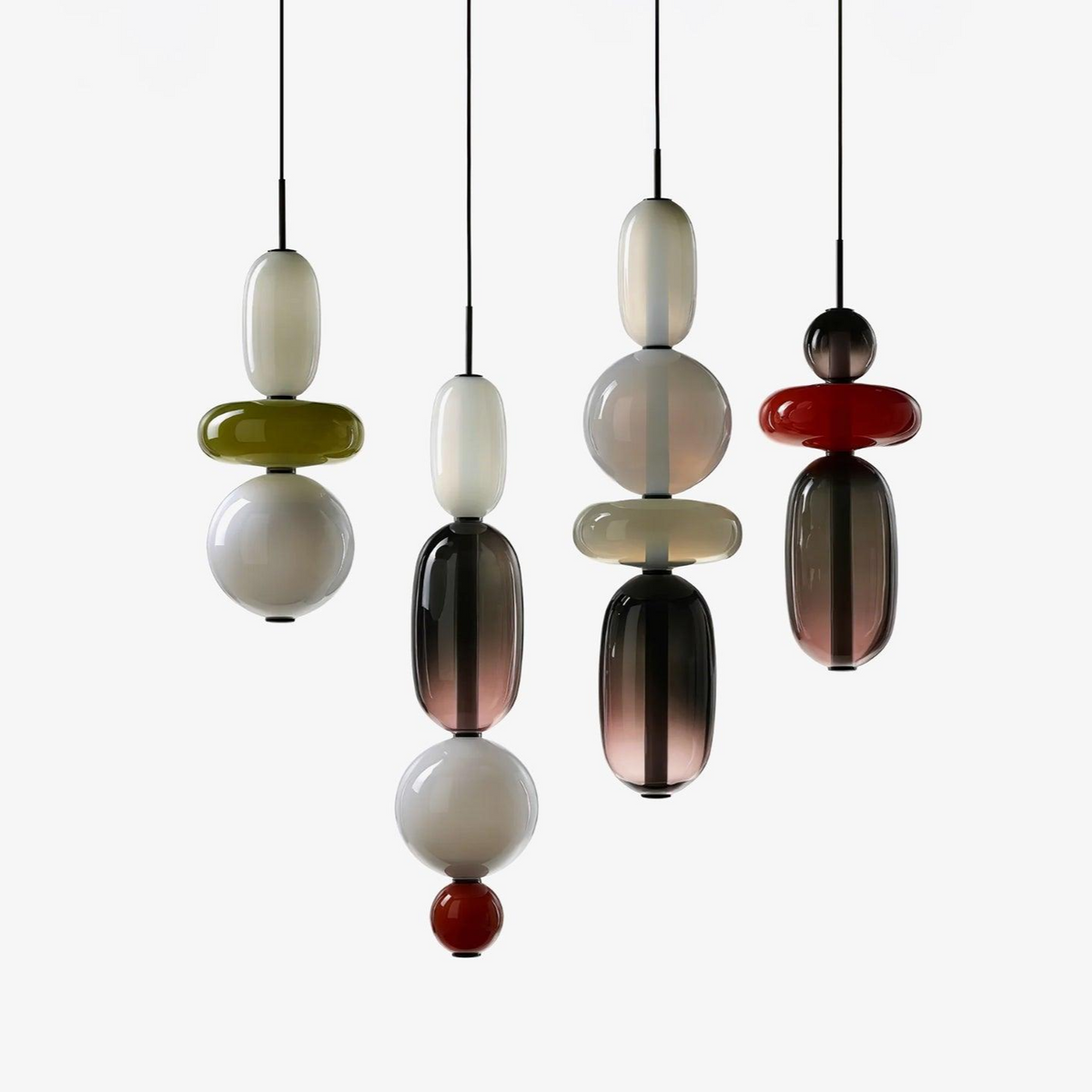 Handblown Glass Drop Pendant LED 7-inch Multi-Color Chandelier Dimmable Ceiling Light Adjustable for Kitchen Island Dining Table Living Room