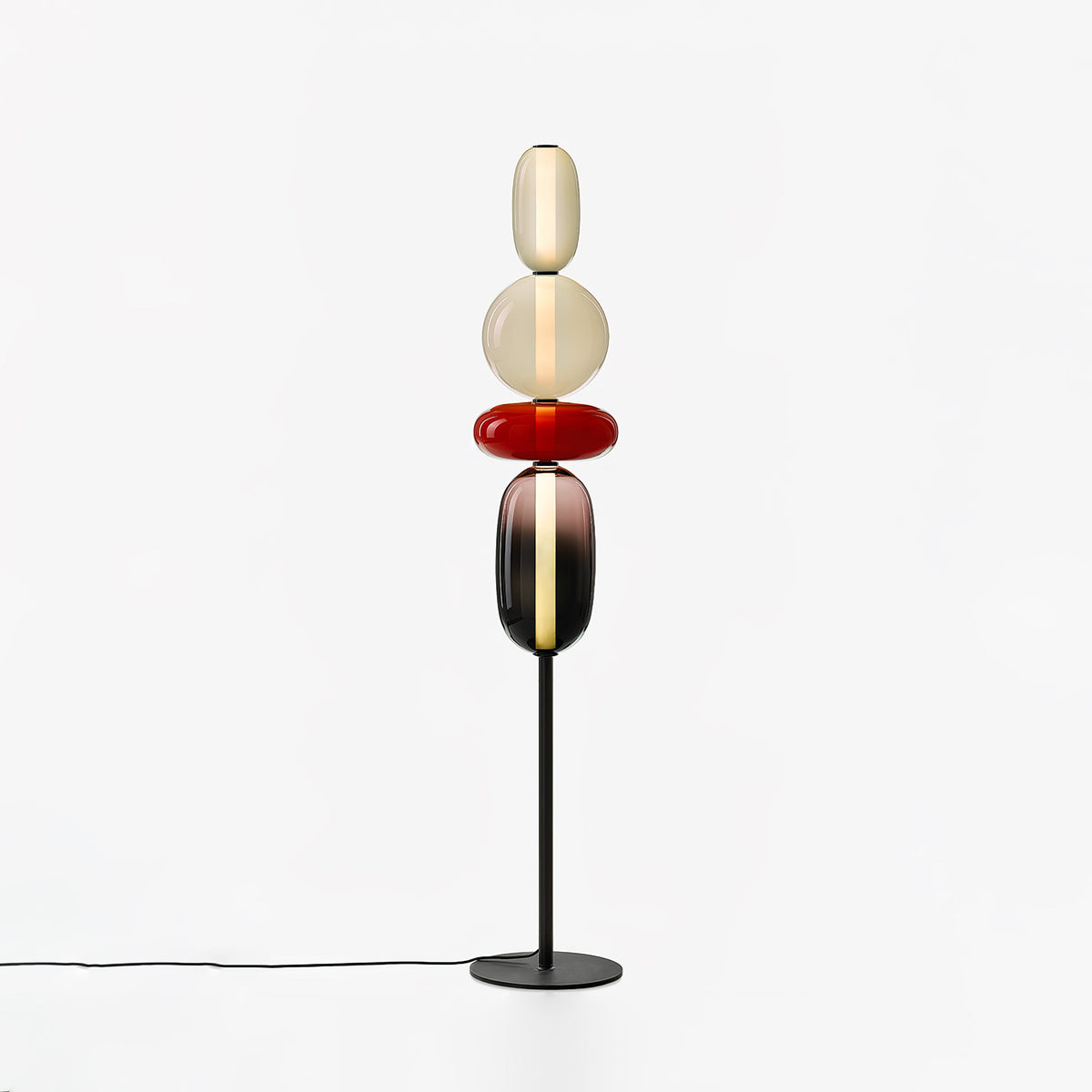 Artisan Glass Standing Lamp 63 in Red White Black Accent Light for Living Room Contemporary Sculptural Décor LED Uplight Statement Piece