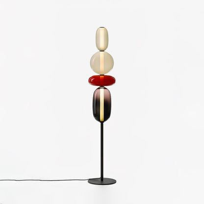Artisan Glass Standing Lamp 63 in Red White Black Accent Light for Living Room Contemporary Sculptural Décor LED Uplight Statement Piece