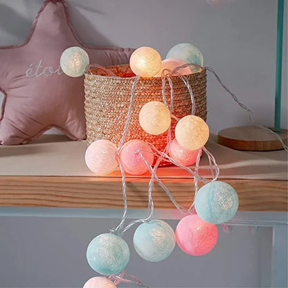 Cotton Ball String Lights LED Garland for Bedroom Living Room Nursery Party Decor USB or Battery Powered Ambient Lighting