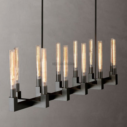 Linear Dining Room Chandelier 67 in Brass & Ribbed Glass 12-Light for Kitchen Island Entryway Foyer