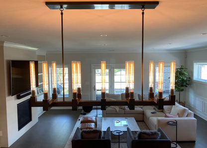 Linear Dining Room Chandelier 67 in Brass & Ribbed Glass 12-Light for Kitchen Island Entryway Foyer