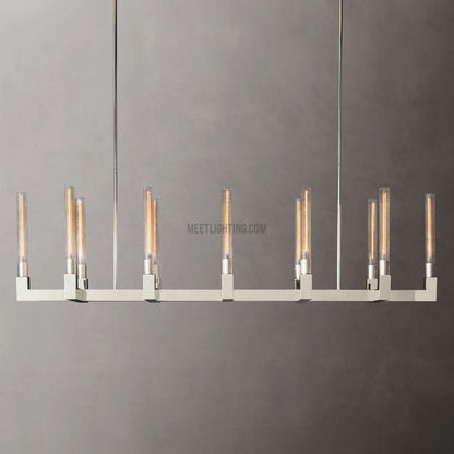 Linear Dining Room Chandelier 67 in Brass & Ribbed Glass 12-Light for Kitchen Island Entryway Foyer