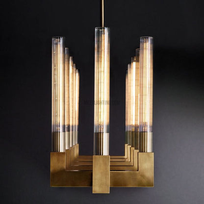 Linear Dining Room Chandelier 67 in Brass & Ribbed Glass 12-Light for Kitchen Island Entryway Foyer