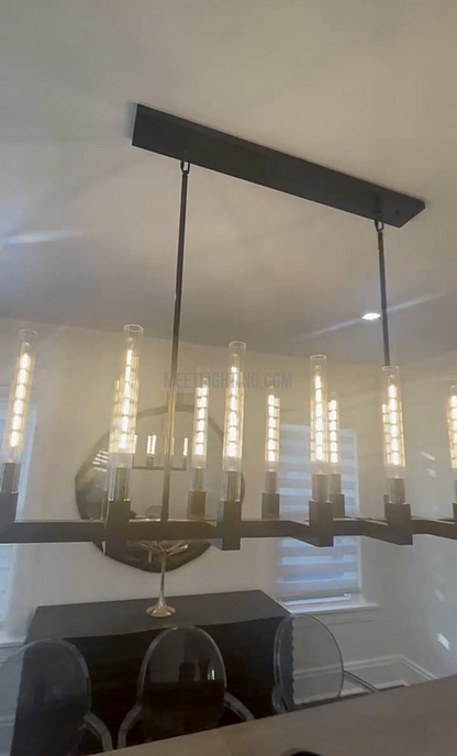 Linear Dining Room Chandelier 67 in Brass & Ribbed Glass 12-Light for Kitchen Island Entryway Foyer