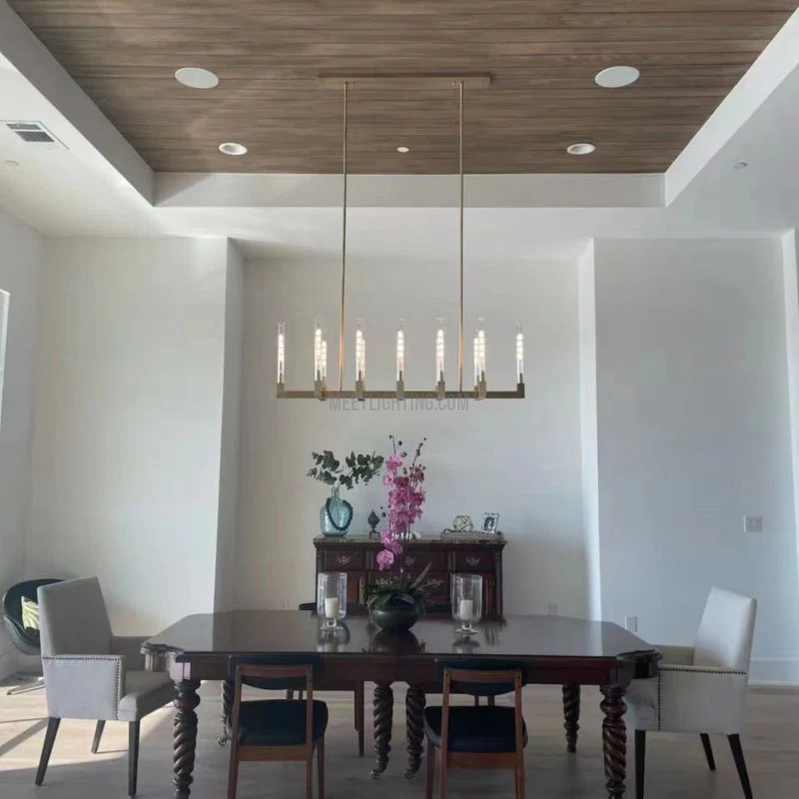 Linear Dining Room Chandelier 67 in Brass & Ribbed Glass 12-Light for Kitchen Island Entryway Foyer