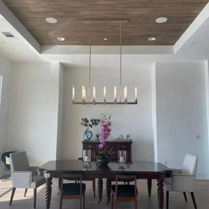 Linear Dining Room Chandelier 67 in Brass & Ribbed Glass 12-Light for Kitchen Island Entryway Foyer