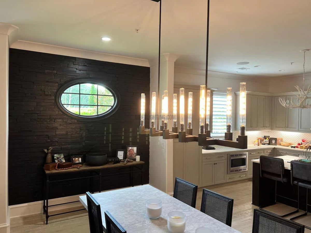 Linear Dining Room Chandelier 67 in Brass & Ribbed Glass 12-Light for Kitchen Island Entryway Foyer