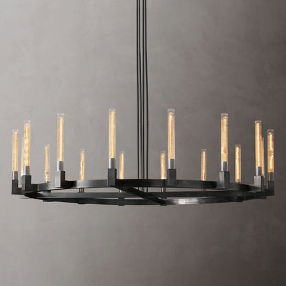 Fluted Glass Ring Chandelier 8-16 Lights Brass Nickel or Black 36-72 Inch Adjustable Height for Dining Room Foyer Living Room Large