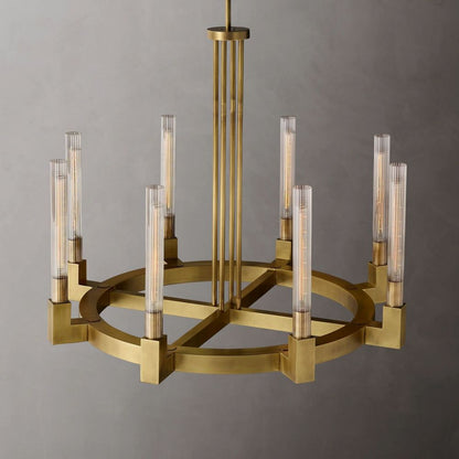 Fluted Glass Ring Chandelier 8-16 Lights Brass Nickel or Black 36-72 Inch Adjustable Height for Dining Room Foyer Living Room Large