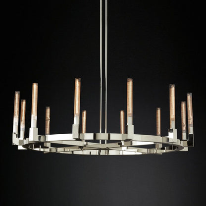 Fluted Glass Ring Chandelier 8-16 Lights Brass Nickel or Black 36-72 Inch Adjustable Height for Dining Room Foyer Living Room Large