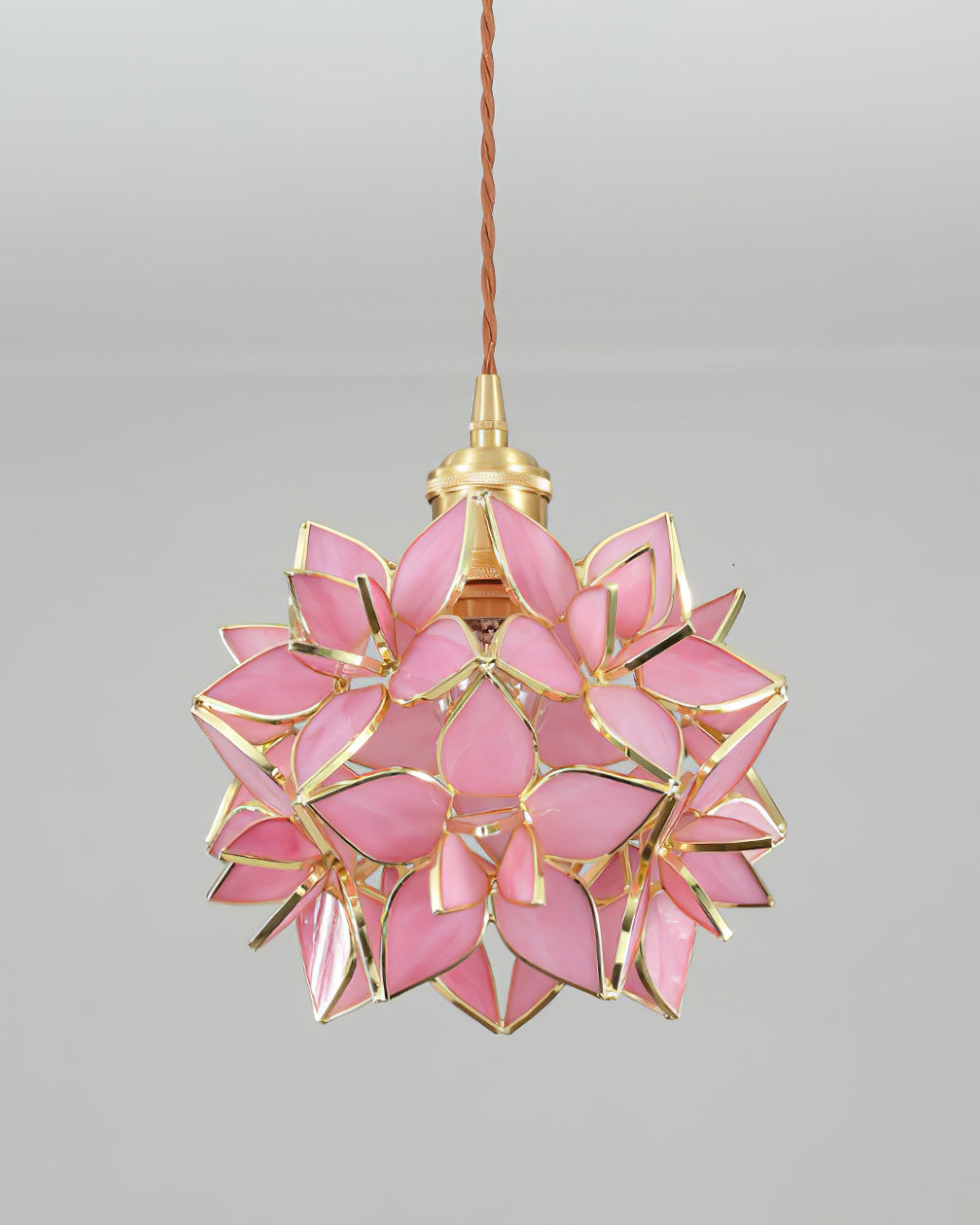 Glass Globe Ceiling Light with Floral Detail, 8-Inch Brass Hanging Fixture for Dining Room & Bedroom Ambient Lighting