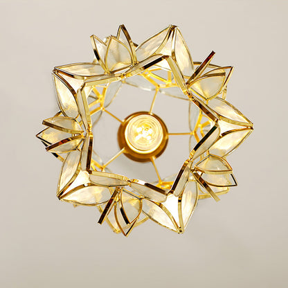 Glass Globe Ceiling Light with Floral Detail, 8-Inch Brass Hanging Fixture for Dining Room & Bedroom Ambient Lighting