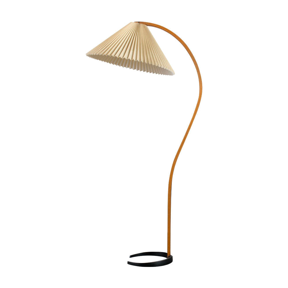 Arched Wood Reading Lamp with Fabric Shade 59 in Tall Modern Over-Sofa Light Natural Finish for Living Rooms Bedrooms Minimalist Standing La