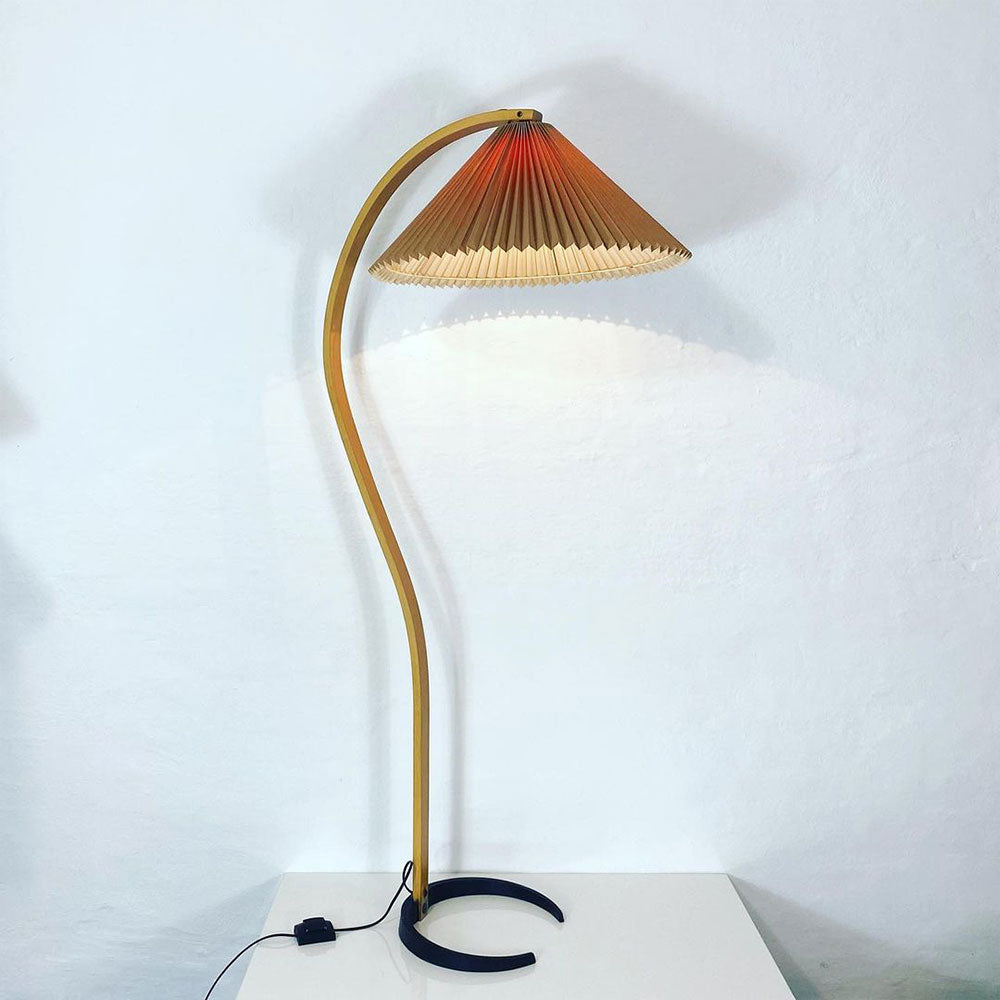 Arched Wood Reading Lamp with Fabric Shade 59 in Tall Modern Over-Sofa Light Natural Finish for Living Rooms Bedrooms Minimalist Standing La