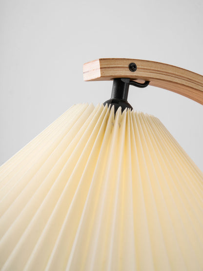 Arched Wood Reading Lamp with Fabric Shade 59 in Tall Modern Over-Sofa Light Natural Finish for Living Rooms Bedrooms Minimalist Standing La