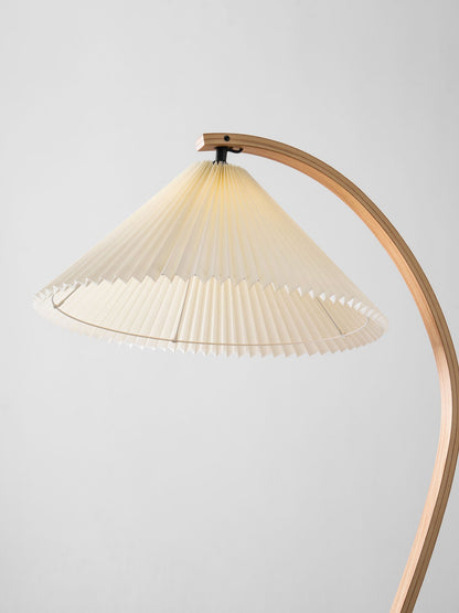 Arched Wood Reading Lamp with Fabric Shade 59 in Tall Modern Over-Sofa Light Natural Finish for Living Rooms Bedrooms Minimalist Standing La