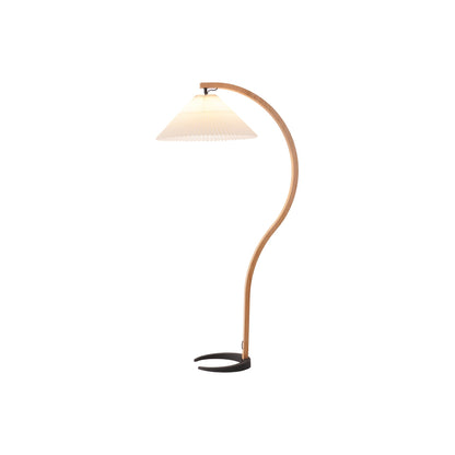 Arched Wood Reading Lamp with Fabric Shade 59 in Tall Modern Over-Sofa Light Natural Finish for Living Rooms Bedrooms Minimalist Standing La