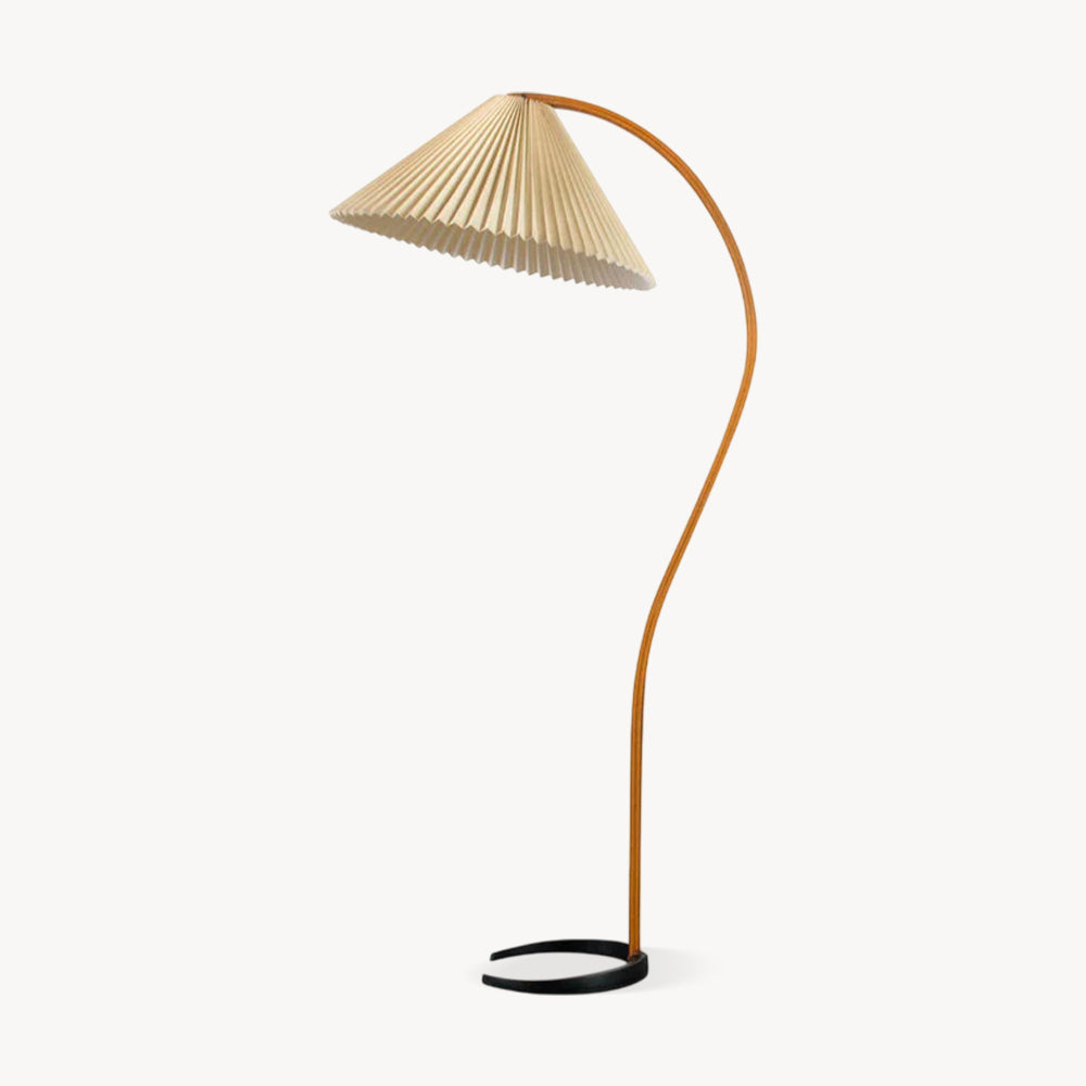 Arched Wood Reading Lamp with Fabric Shade 59 in Tall Modern Over-Sofa Light Natural Finish for Living Rooms Bedrooms Minimalist Standing La