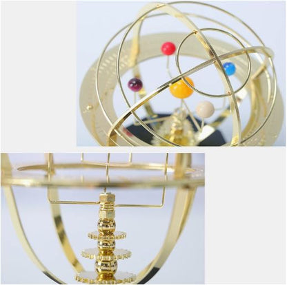 Handcrafted Mechanical Solar System Model with 5 Orbiting Planets & Moon on Oak Base | Desktop Planetarium Orrery for Office, Study & Home