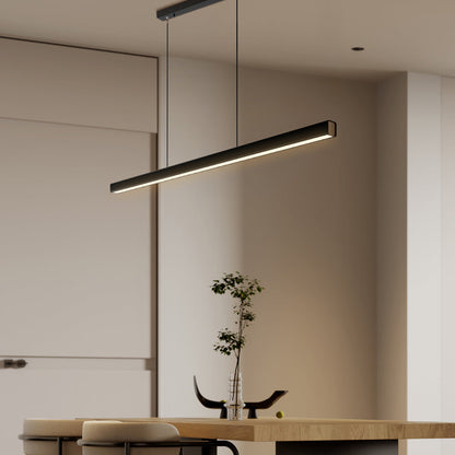 Hanging Light Fixture for Kitchen Island & Dining Room | Wood & Metal Linear Bar 31.5-71 in | Height-Adjustable Overhead LED | Remote-Contro
