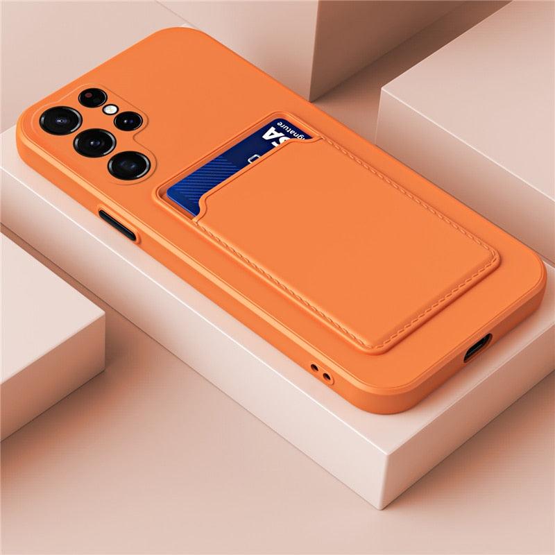 Silicone Phone Case with Built-In Card Slot for Samsung Galaxy – Shockproof Protection, Anti-Fingerprint Finish, Holds 2 Cards