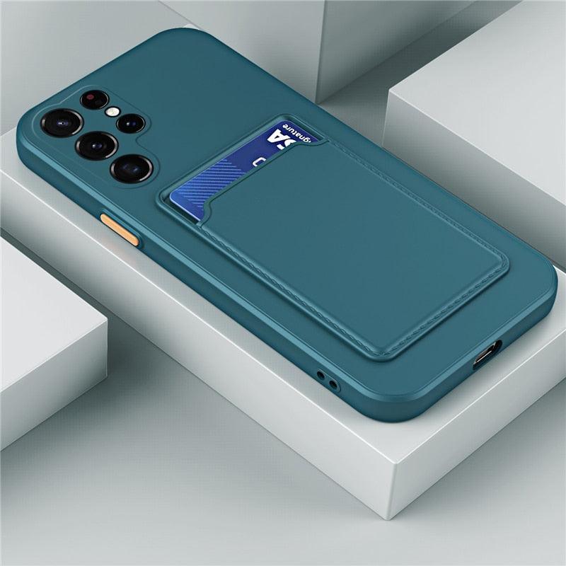 Silicone Phone Case with Built-In Card Slot for Samsung Galaxy – Shockproof Protection, Anti-Fingerprint Finish, Holds 2 Cards