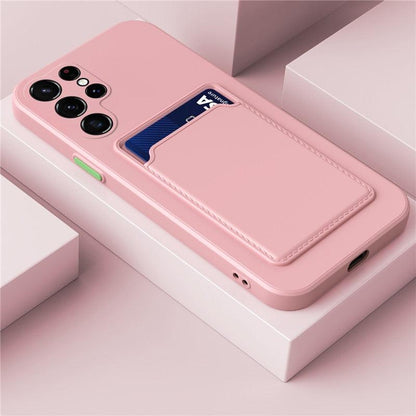 Silicone Phone Case with Built-In Card Slot for Samsung Galaxy – Shockproof Protection, Anti-Fingerprint Finish, Holds 2 Cards