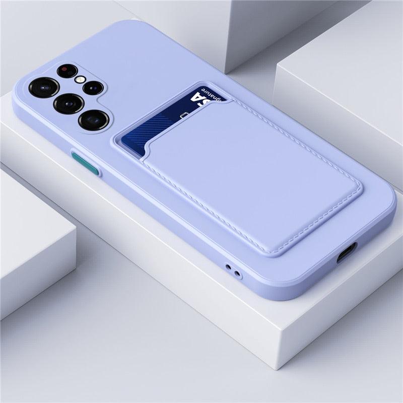 Silicone Phone Case with Built-In Card Slot for Samsung Galaxy – Shockproof Protection, Anti-Fingerprint Finish, Holds 2 Cards