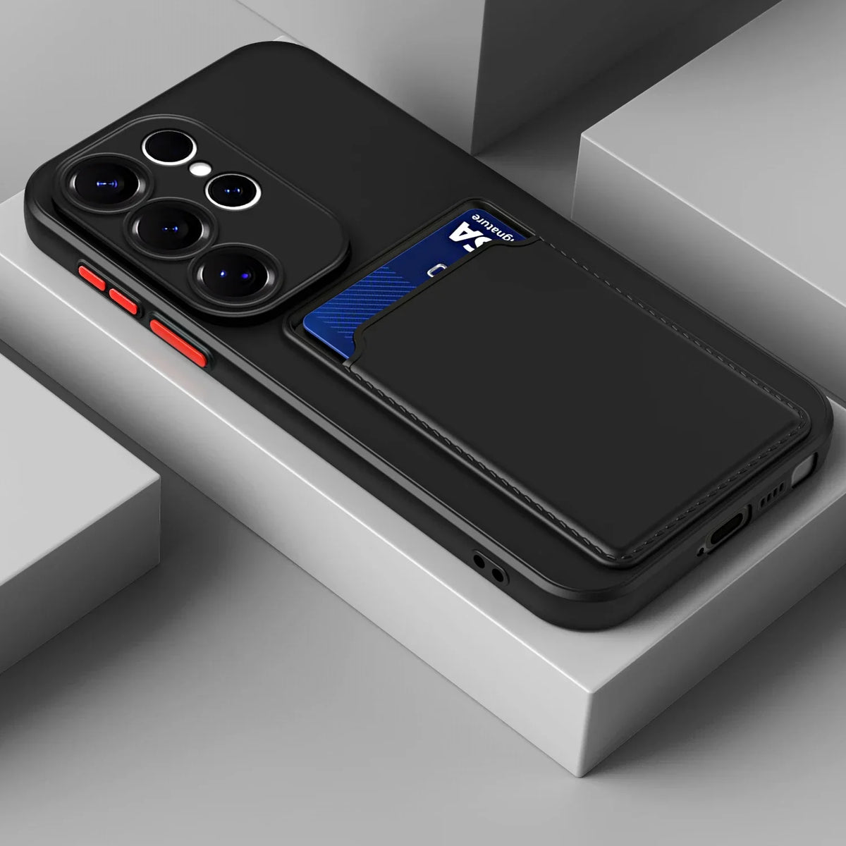 Silicone Phone Case with Built-In Card Slot for Samsung Galaxy – Shockproof Protection, Anti-Fingerprint Finish, Holds 2 Cards