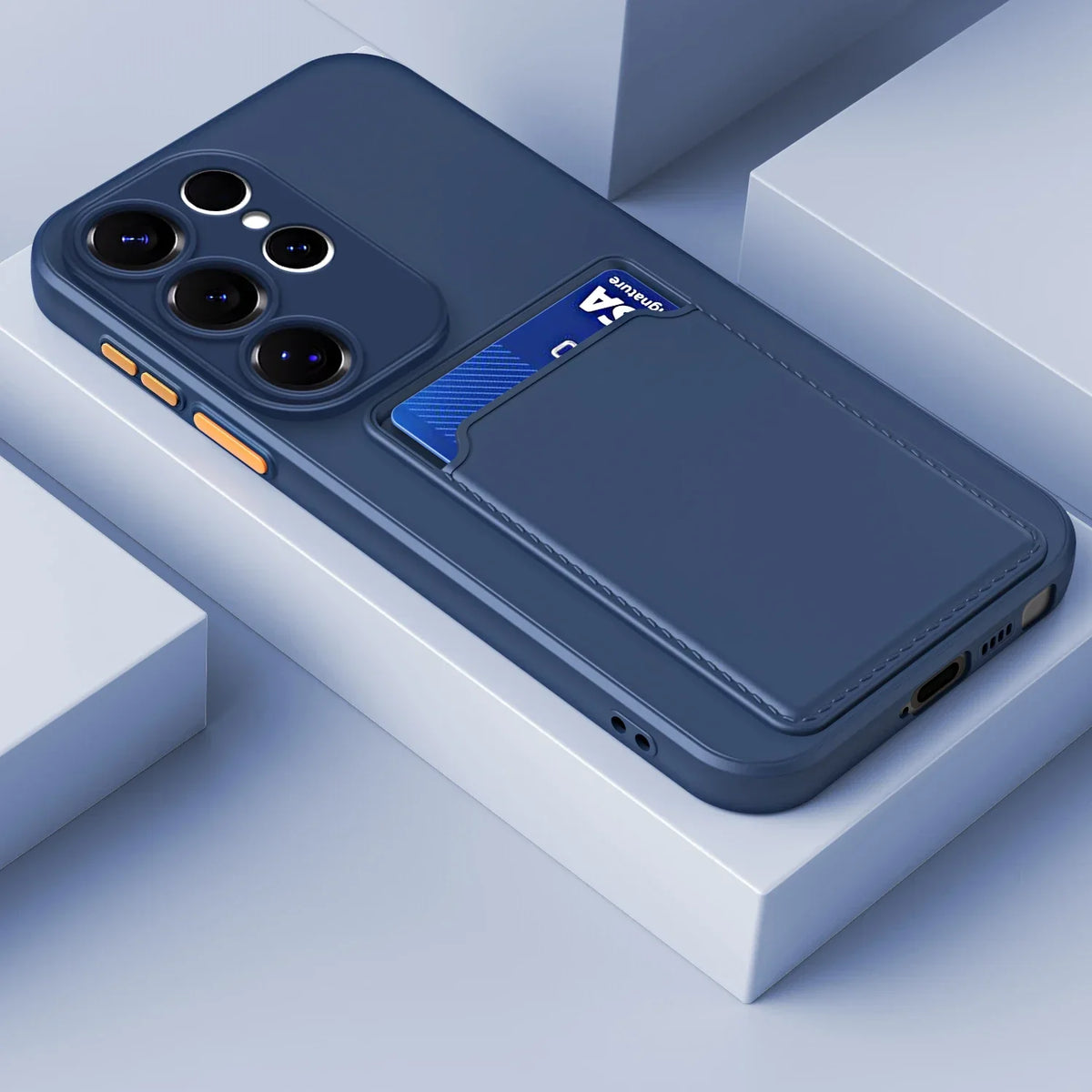 Silicone Phone Case with Built-In Card Slot for Samsung Galaxy – Shockproof Protection, Anti-Fingerprint Finish, Holds 2 Cards