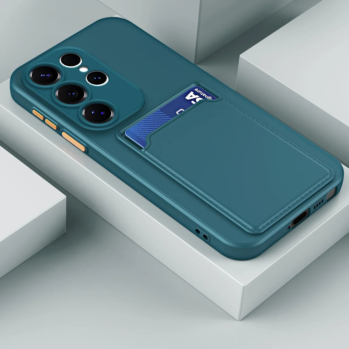 Silicone Phone Case with Built-In Card Slot for Samsung Galaxy – Shockproof Protection, Anti-Fingerprint Finish, Holds 2 Cards