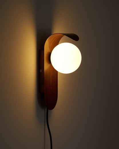 Plug-In Sconce with Frosted Globe and Wood Accent – 10 Inch Height for Bedroom Bathroom Hallway – G9 Socket Dimmable Fixture – Natural or Wa