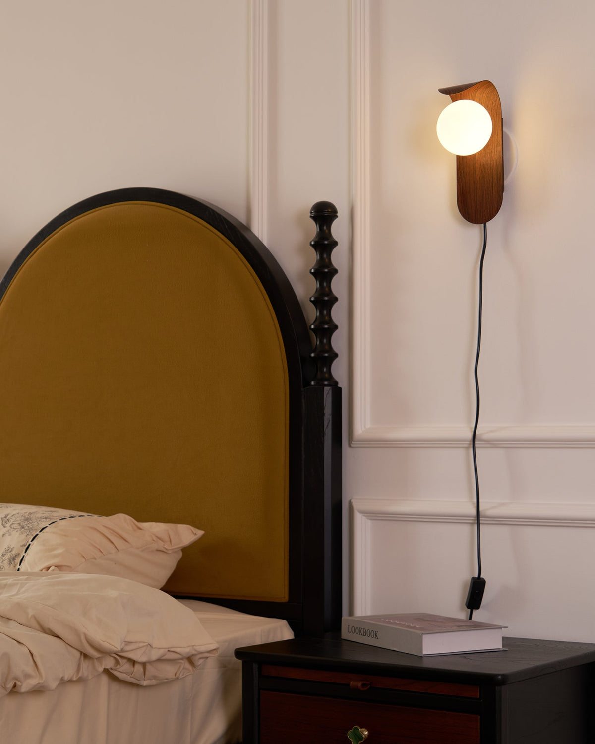 Plug-In Sconce with Frosted Globe and Wood Accent – 10 Inch Height for Bedroom Bathroom Hallway – G9 Socket Dimmable Fixture – Natural or Wa