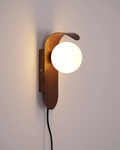 Plug-In Sconce with Frosted Globe and Wood Accent – 10 Inch Height for Bedroom Bathroom Hallway – G9 Socket Dimmable Fixture – Natural or Wa