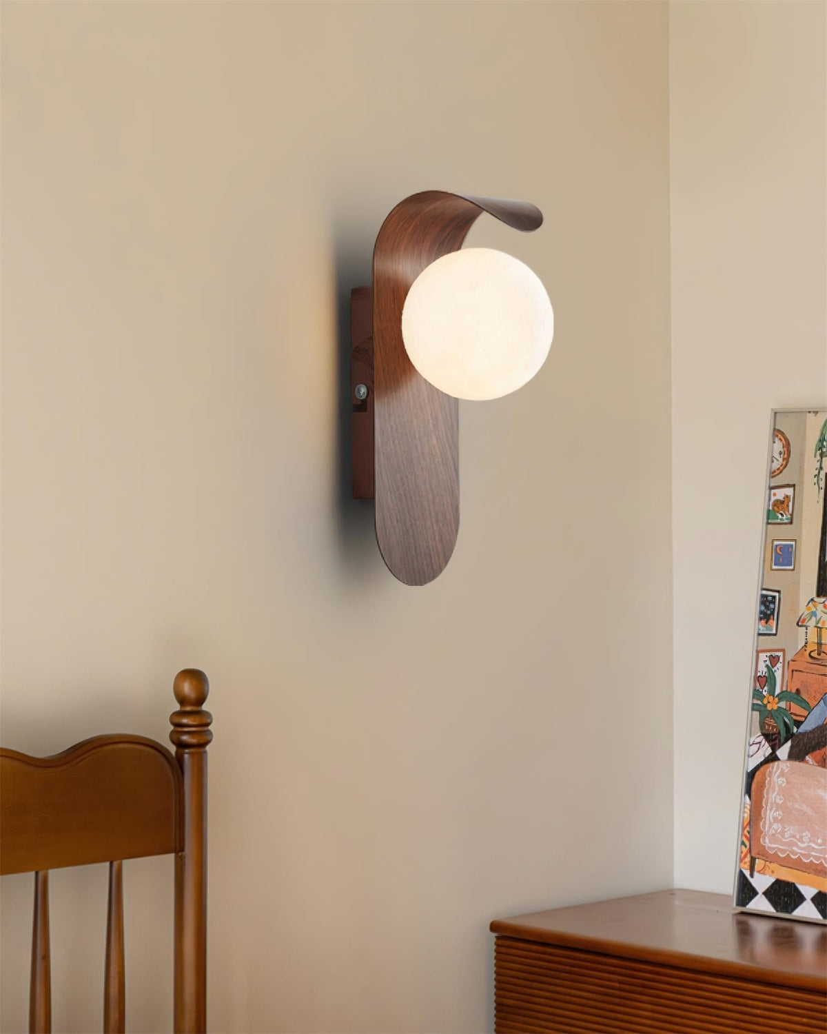 Plug-In Sconce with Frosted Globe and Wood Accent – 10 Inch Height for Bedroom Bathroom Hallway – G9 Socket Dimmable Fixture – Natural or Wa