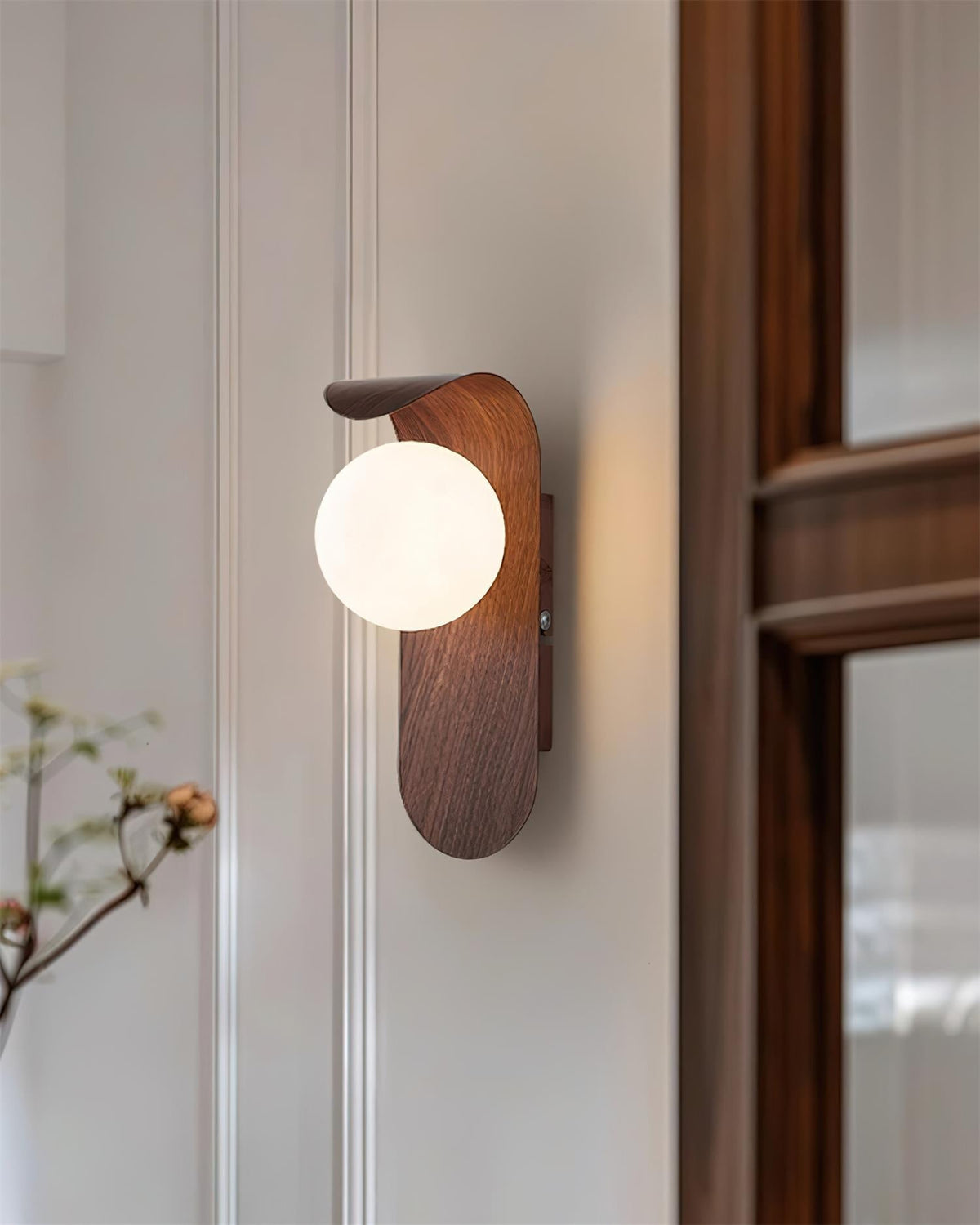 Plug-In Sconce with Frosted Globe and Wood Accent – 10 Inch Height for Bedroom Bathroom Hallway – G9 Socket Dimmable Fixture – Natural or Wa