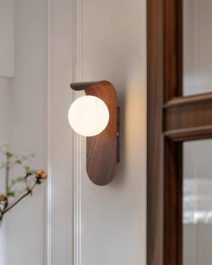 Plug-In Sconce with Frosted Globe and Wood Accent – 10 Inch Height for Bedroom Bathroom Hallway – G9 Socket Dimmable Fixture – Natural or Wa