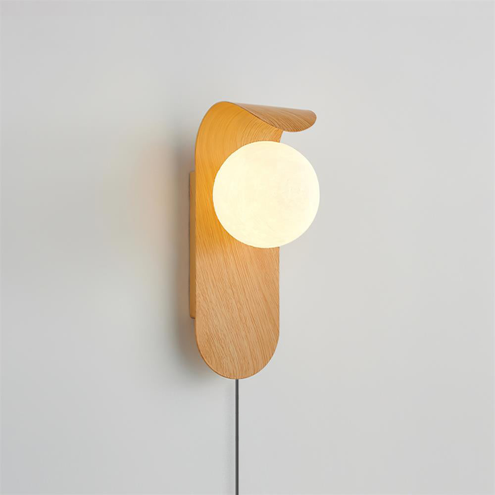 Plug-In Sconce with Frosted Globe and Wood Accent – 10 Inch Height for Bedroom Bathroom Hallway – G9 Socket Dimmable Fixture – Natural or Wa