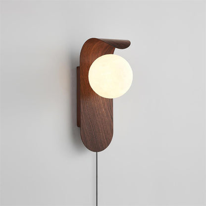 Plug-In Sconce with Frosted Globe and Wood Accent – 10 Inch Height for Bedroom Bathroom Hallway – G9 Socket Dimmable Fixture – Natural or Wa