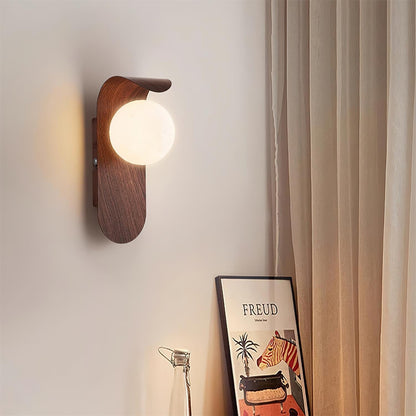 Spherical Sconce with Timber Accent – Frosted Orb Fixture for Bathrooms, Hallways & Bedrooms – Dimmable G9 Base