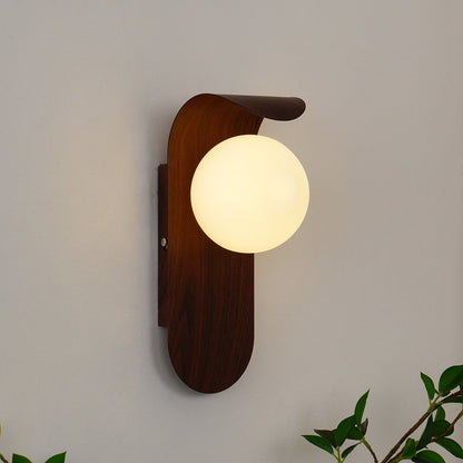 Contemporary Wood-Finish Wall Sconce with Glass or Acrylic Globe Shade for Living Room & Bedroom