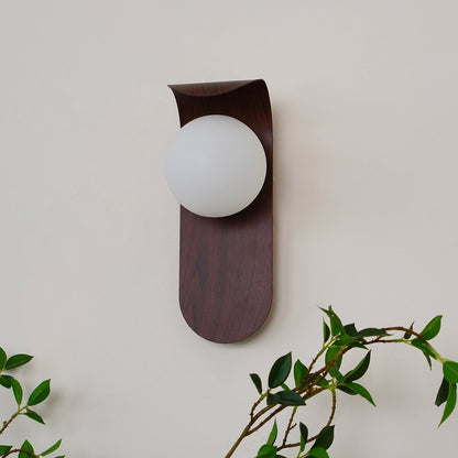 Contemporary Wood-Finish Wall Sconce with Glass or Acrylic Globe Shade for Living Room & Bedroom