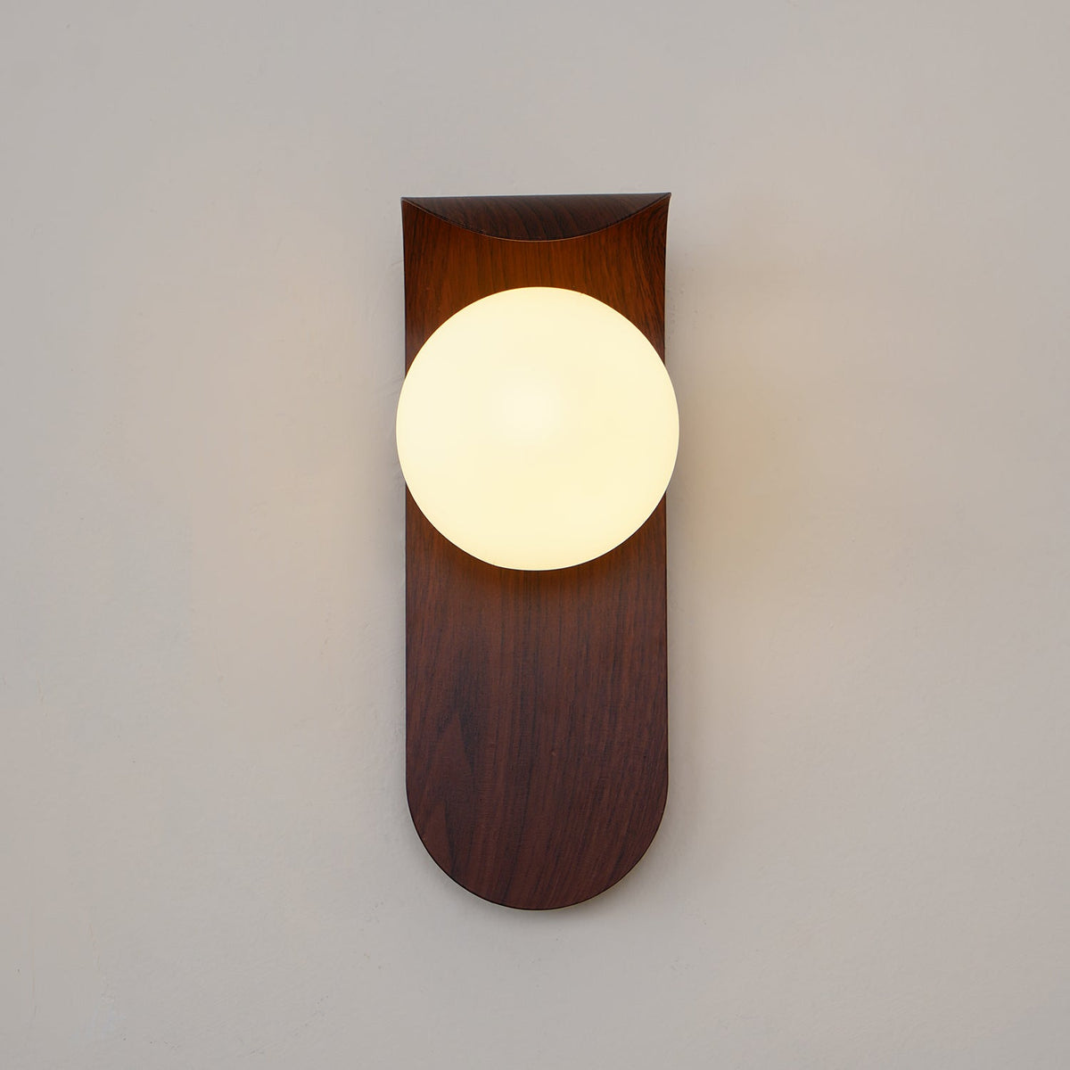 Contemporary Wood-Finish Wall Sconce with Glass or Acrylic Globe Shade for Living Room & Bedroom